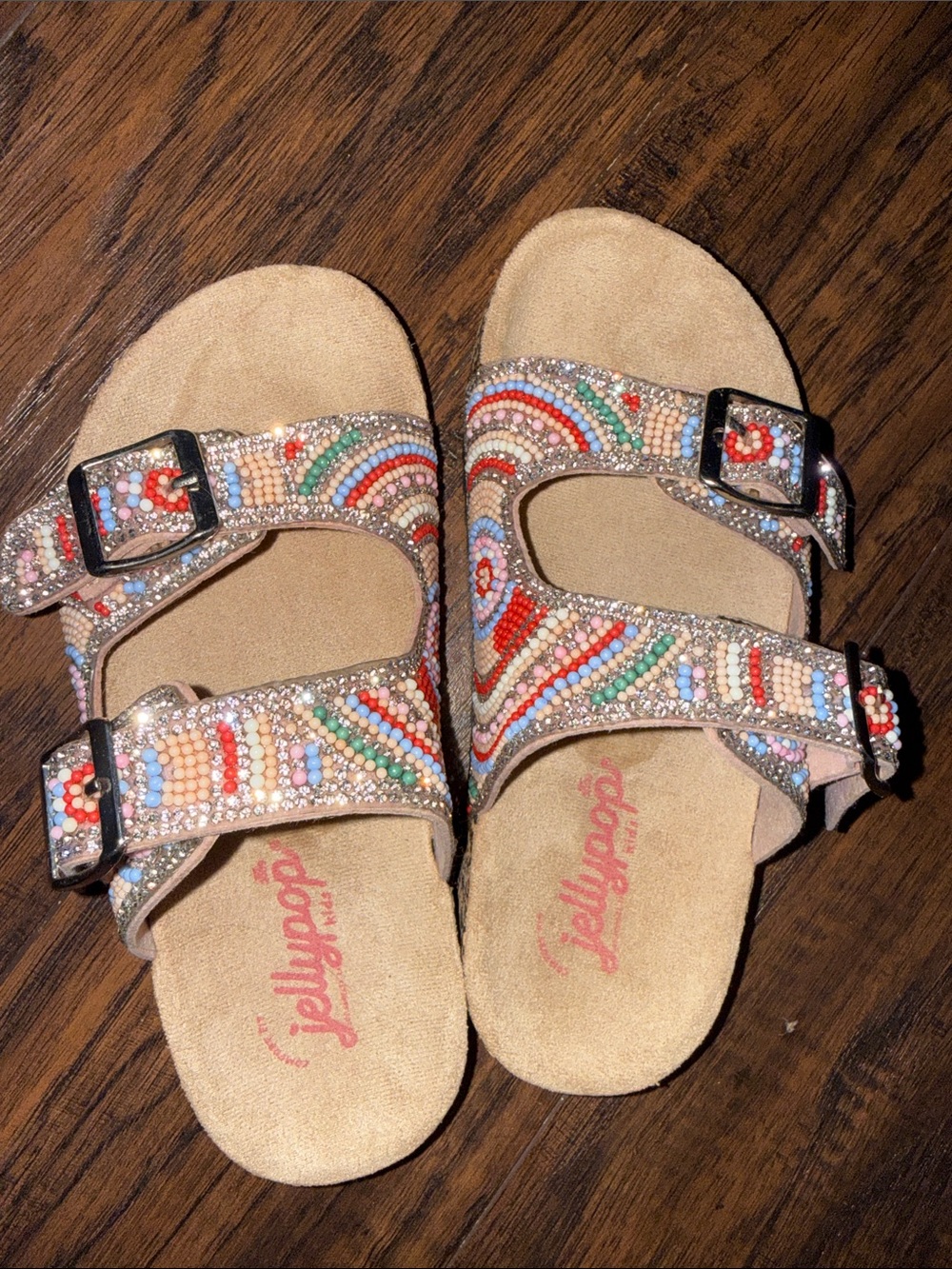 Jellypop Tan Sandals with Multicolor Beaded Straps